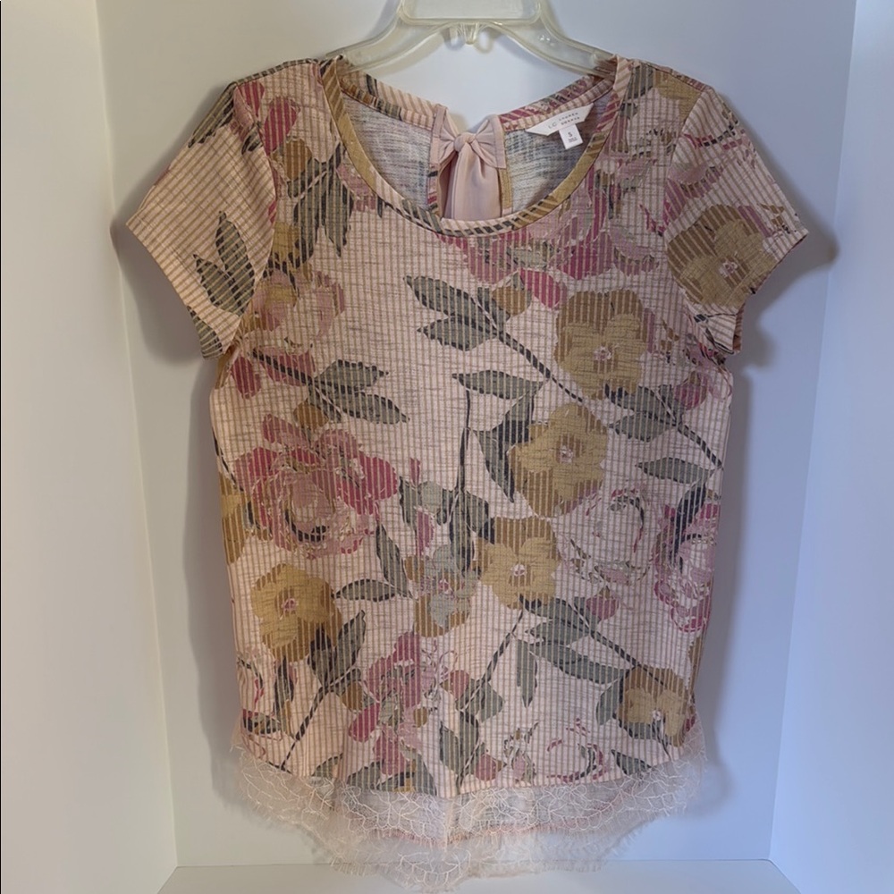 Lauren Conrad Floral Print Women's Top with Lace Trim Size S